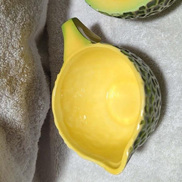 Holt Howard Vintage 1960 Ceramic Cantelope Creamer & Sugar Set w/Plastic Lid - Picture 2 of 7